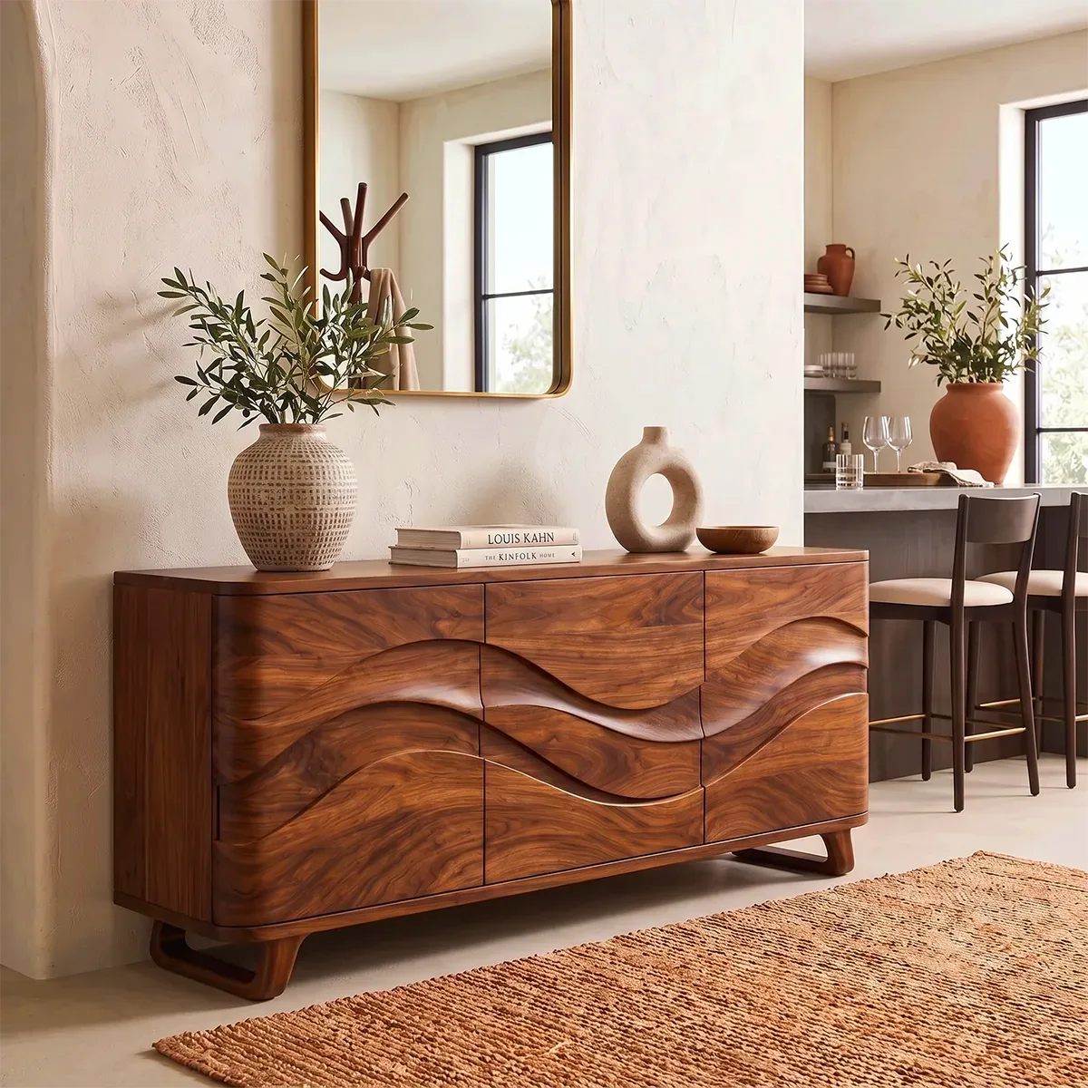 Sculptural Wave Sideboard with Concealed Storage | Modern Statement Storage Cabinet HG021-3YUO8VQ