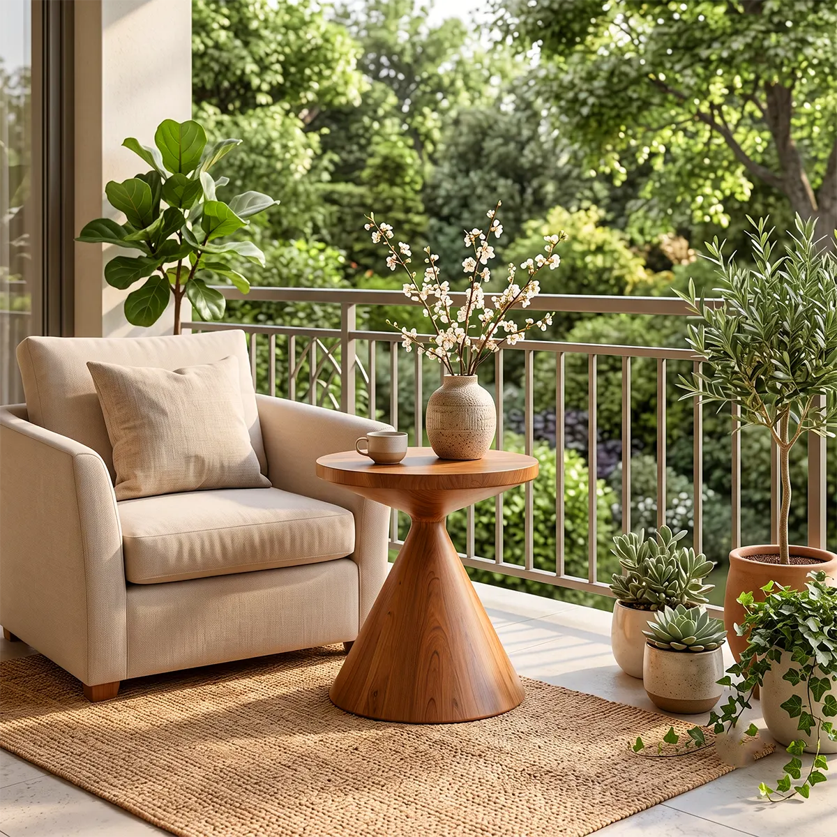 Sculptural Hourglass Wood End Table | Round Flared Pedestal Side Table TT006-5OBC6IL