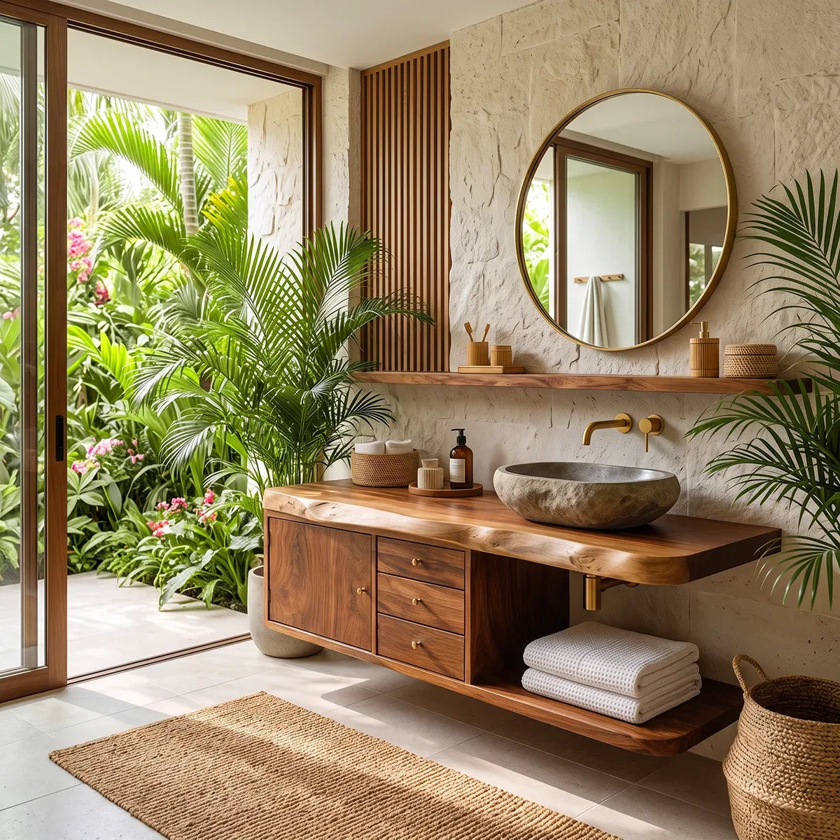 Floating Bathroom Vanity with 3 Drawers & Open Shelf | Modern Organic Design TT006-1XDO9BG