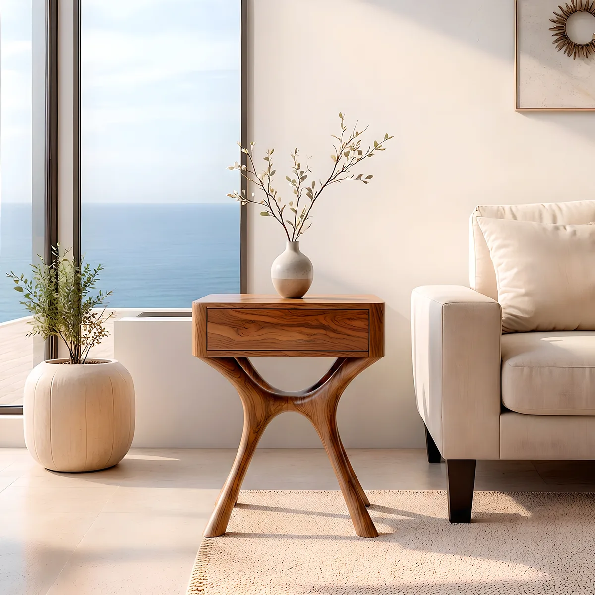 Modern Sculptural End Table with Drawer | Curved Accent Side Table for Living Room & Bedroom HG021-9NSN3GY