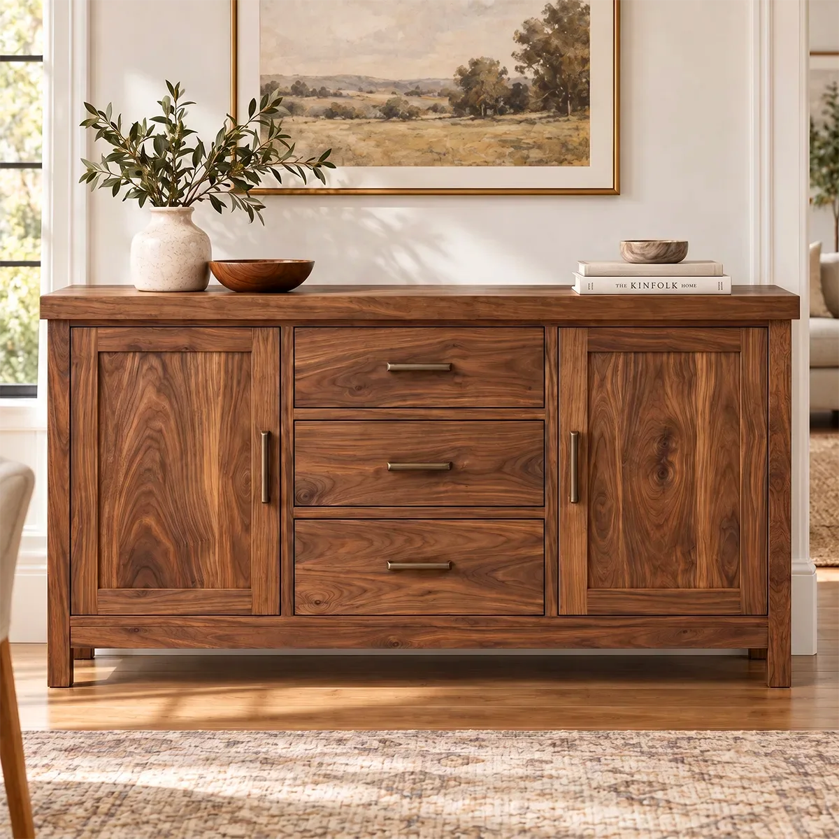 Modern Sideboard with 3 Drawers and 2 Cabinets | Spacious Dining Room Storage Cabinet HG021-5BXZ5UF