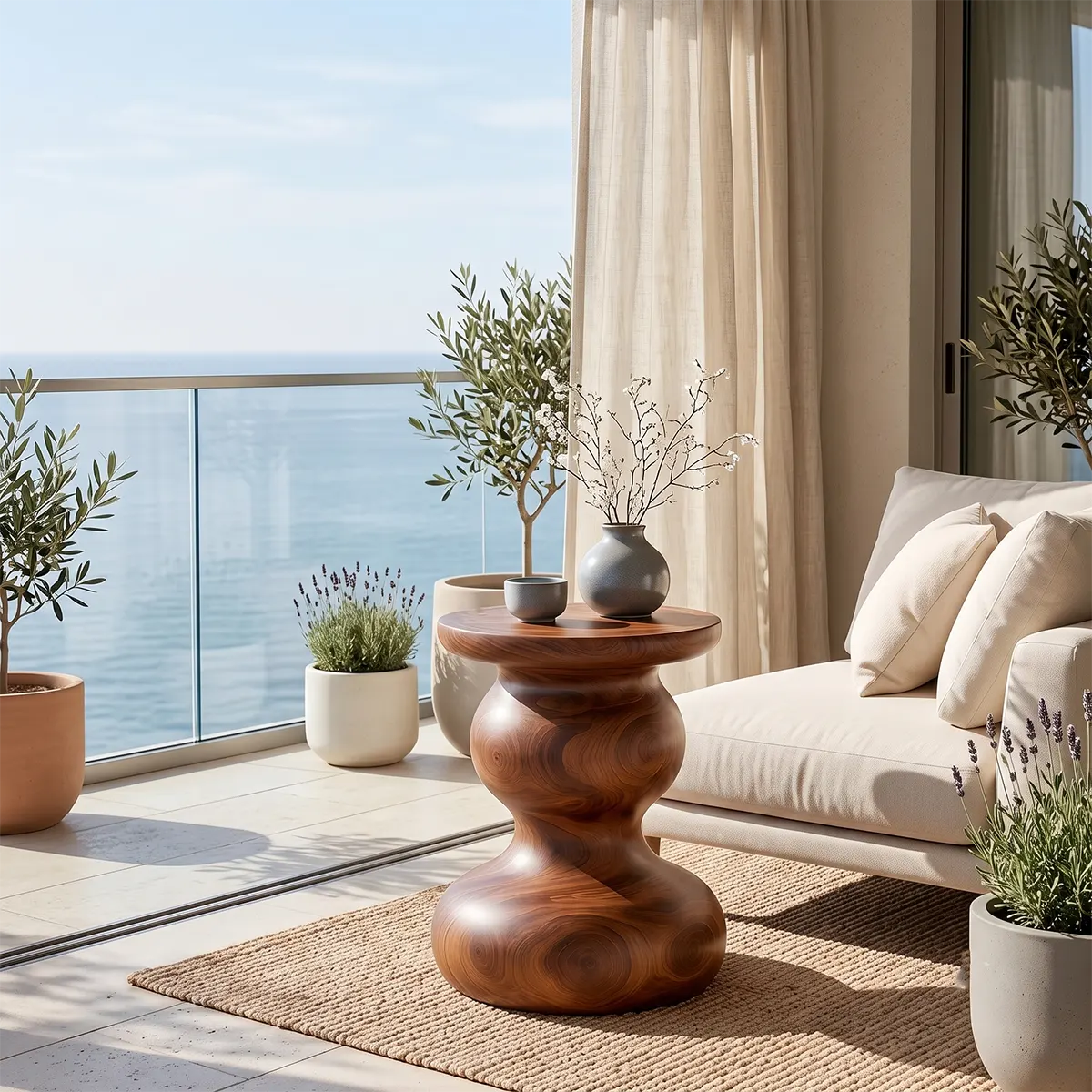 Sculptural Double Gourd Wood End Table | Round Pedestal Side Table TT006-3BUA5AI