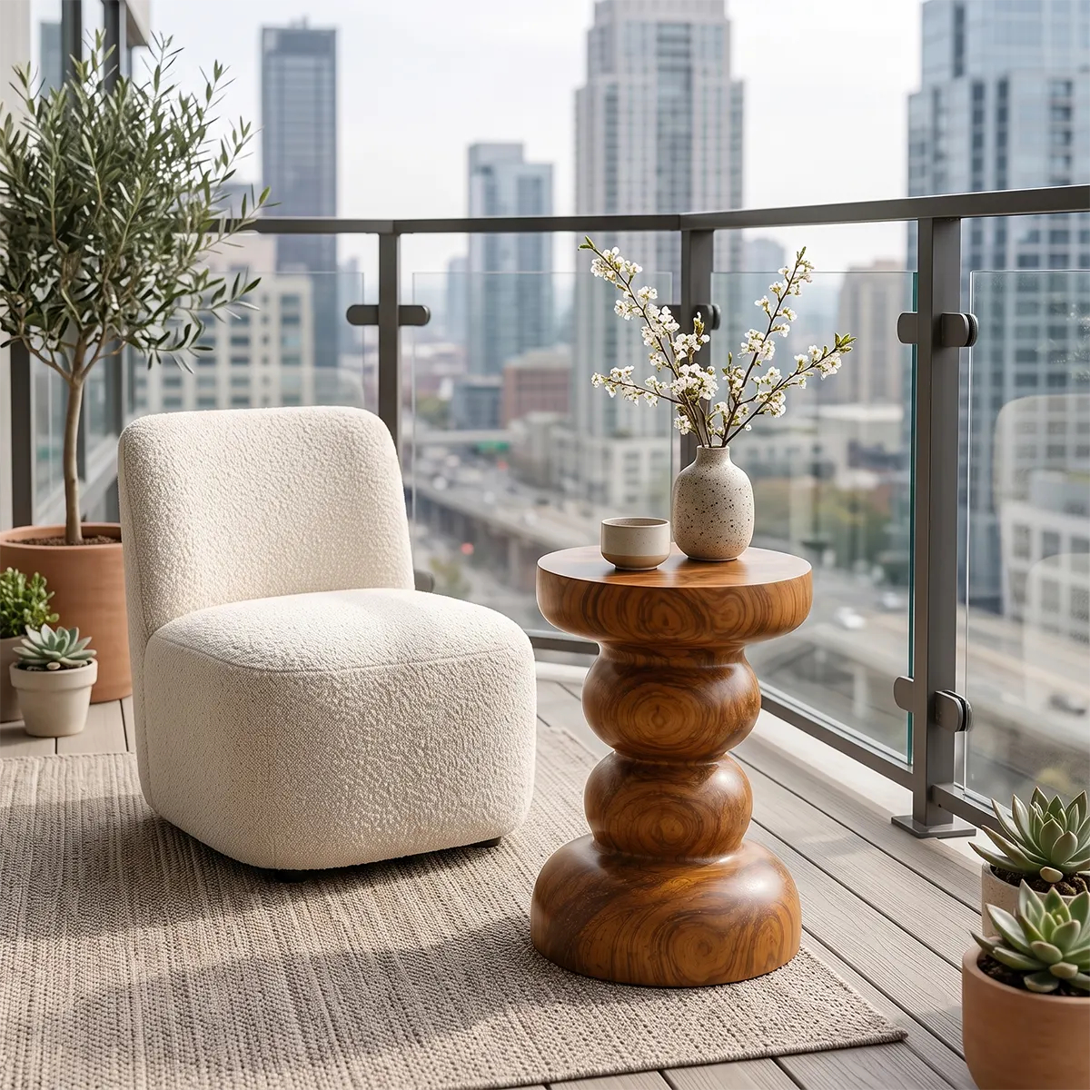 Sculptural Stacked Orb Wood End Table | Round Pedestal Side Table TT006-7BGA3HV