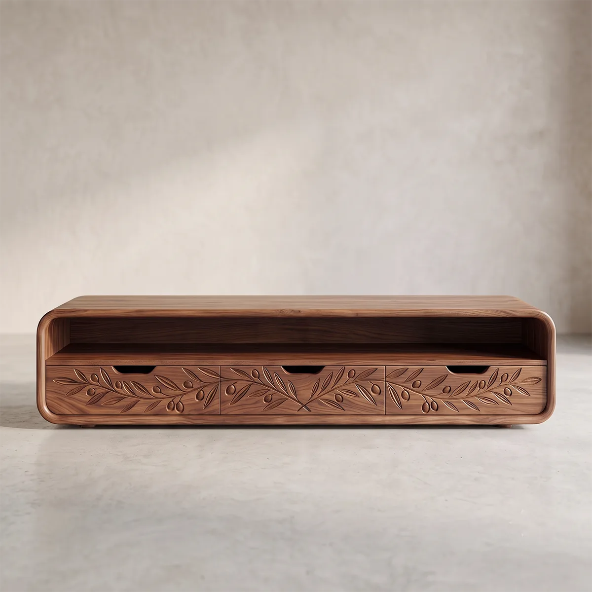 Botanical Carved Wood TV Stand with Storage | Elegant Media Console HG021-5BGB8ID