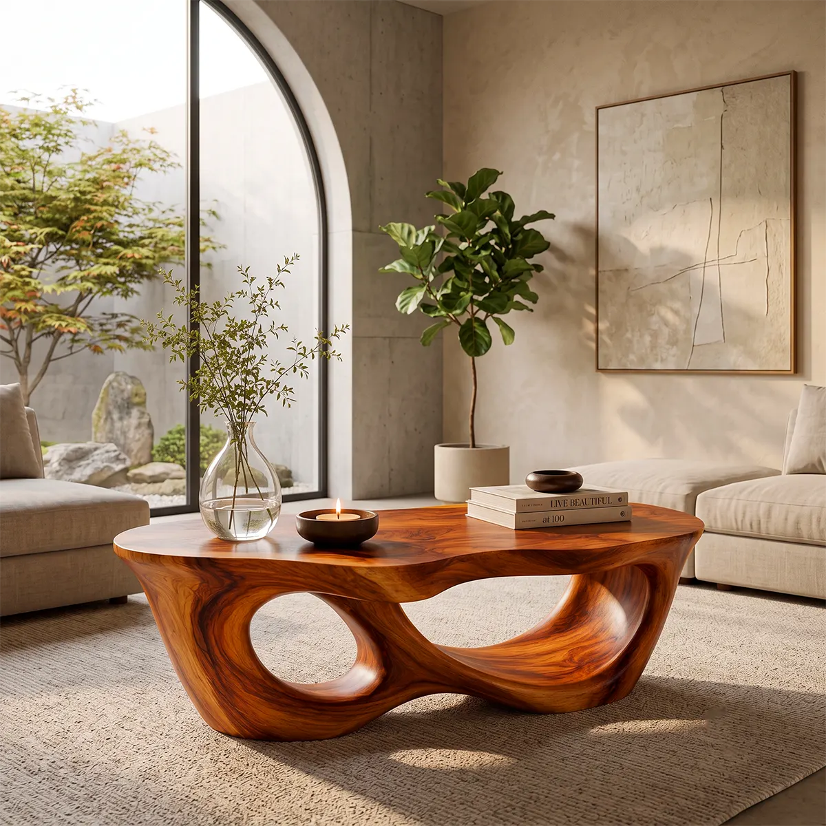 Organic Freeform Coffee Table with Sculptural Open Base | Modern Statement Center Table TT006-7BOH9XR