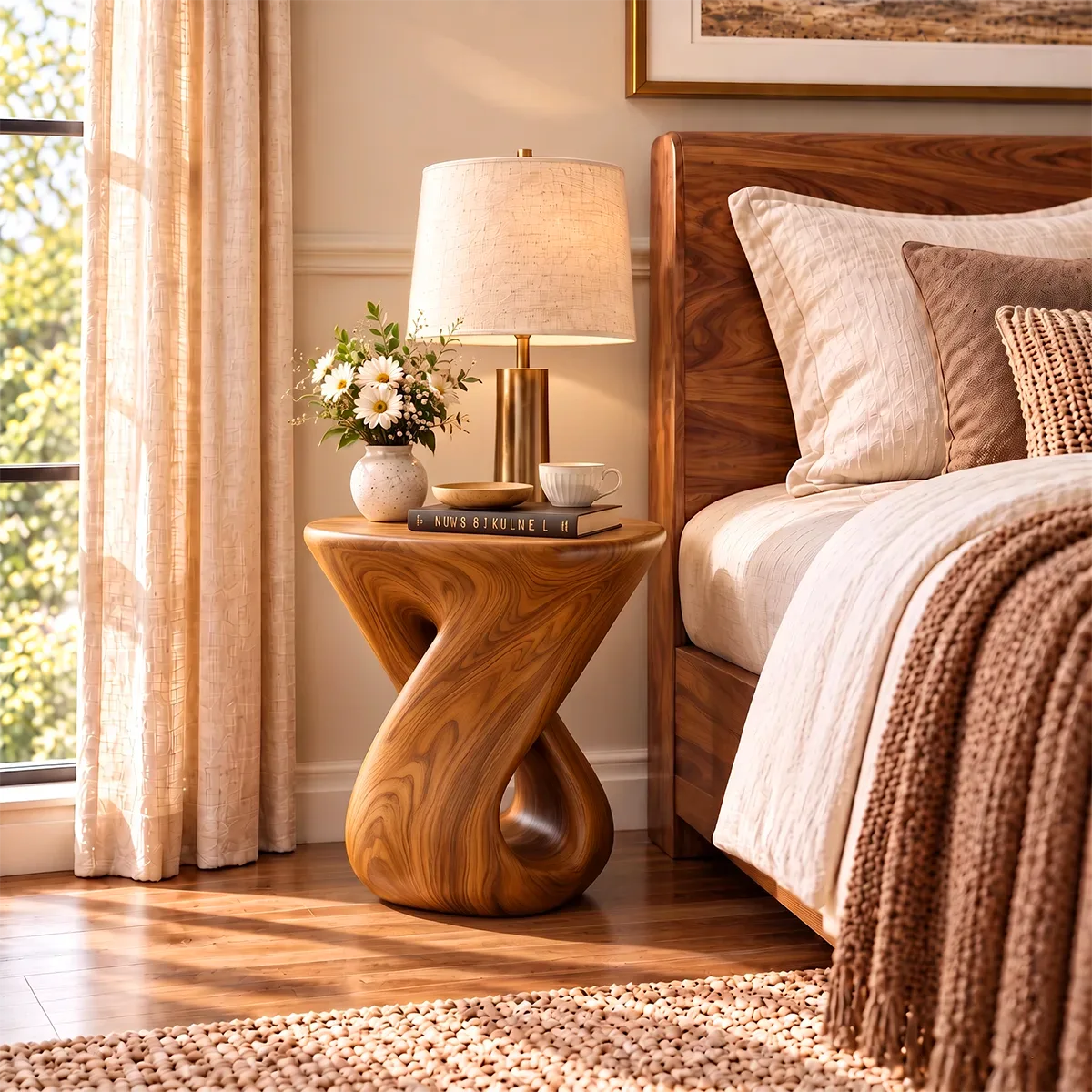 Sculptural Infinity Nightstand | Organic Modern Pedestal Bedside Table with Rounded Top HG021-6XTI9LI