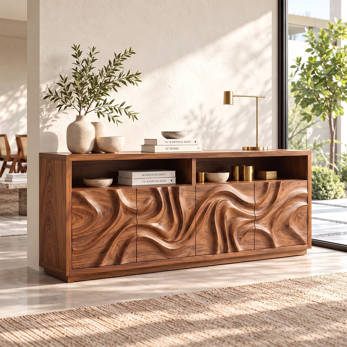 Sculptural Wave Sideboard with Open Display Shelves and Concealed Storage HG021-4OJM3KR
