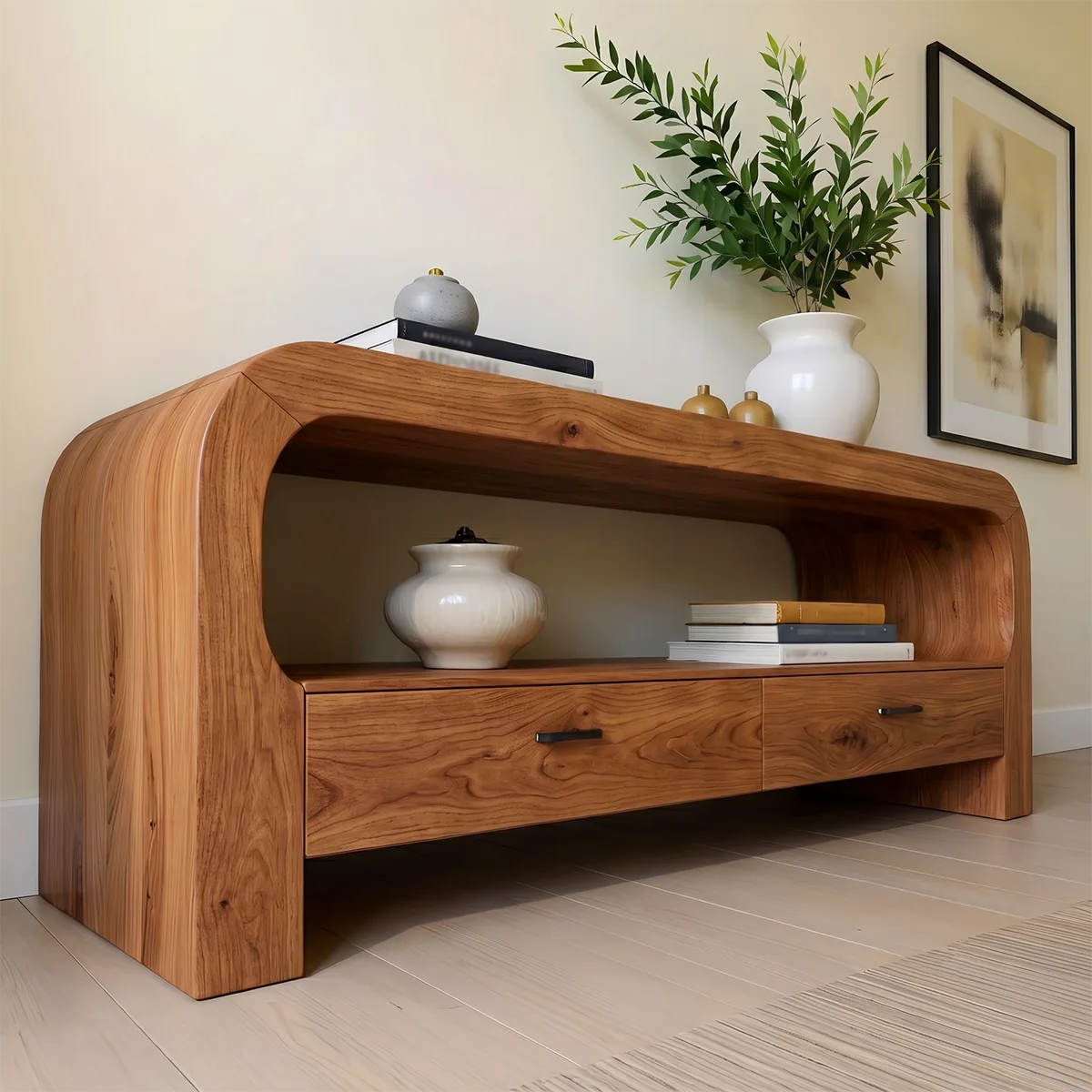 Waterfall Wood Console Table with Storage | Modern Entryway Table HL020-7KLU5YD