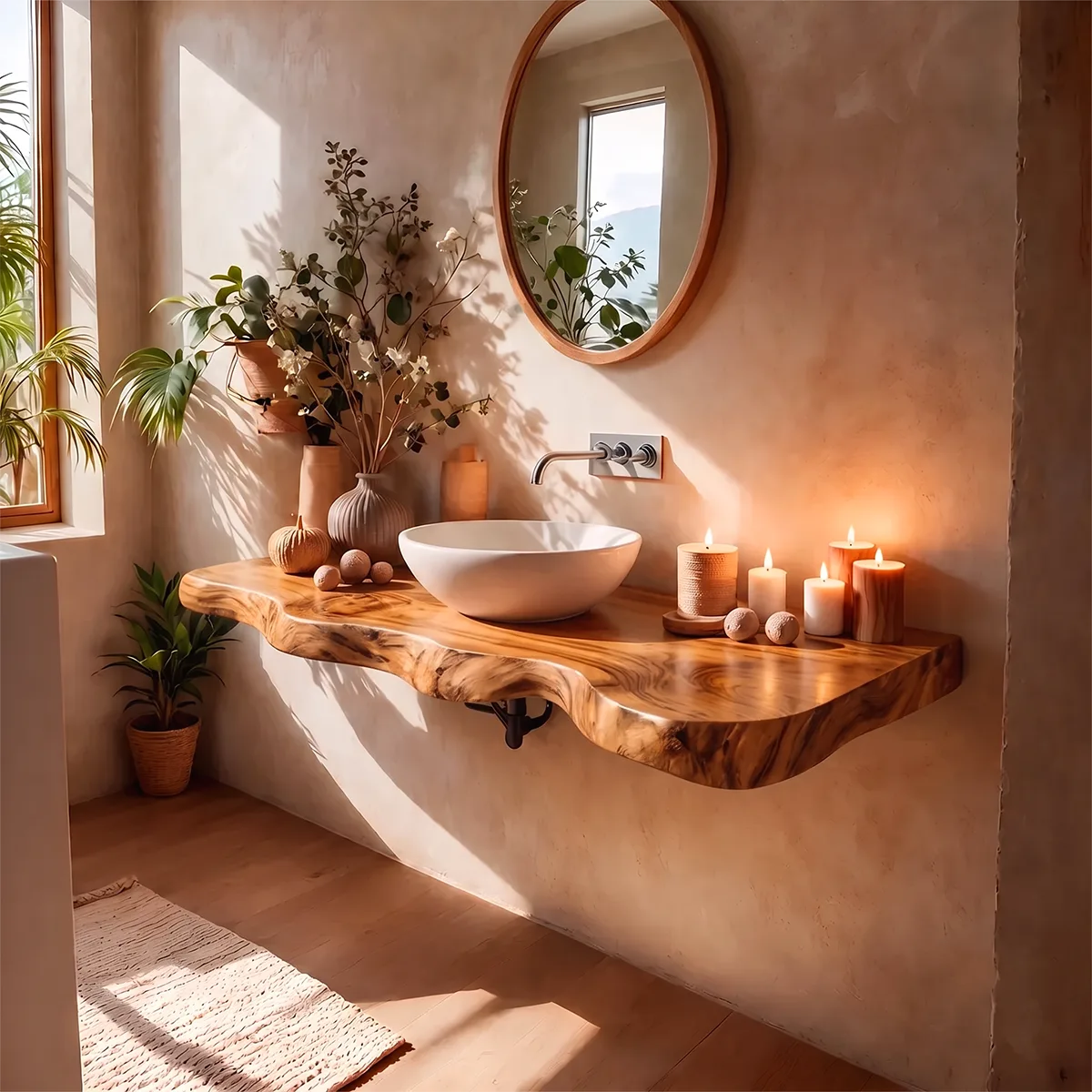 Organic Live Edge Floating Bathroom Vanity | Thick Wall Mounted Vanity Countertop TT006-7OXZ7NF