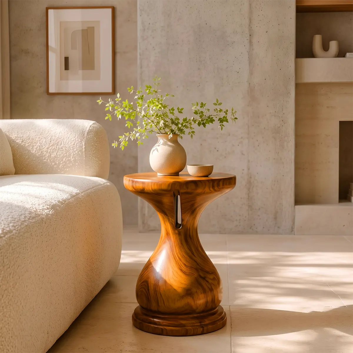 Sculptural Hourglass Wood End Table | Round Pedestal Side Table TT006-1EXY3PZ