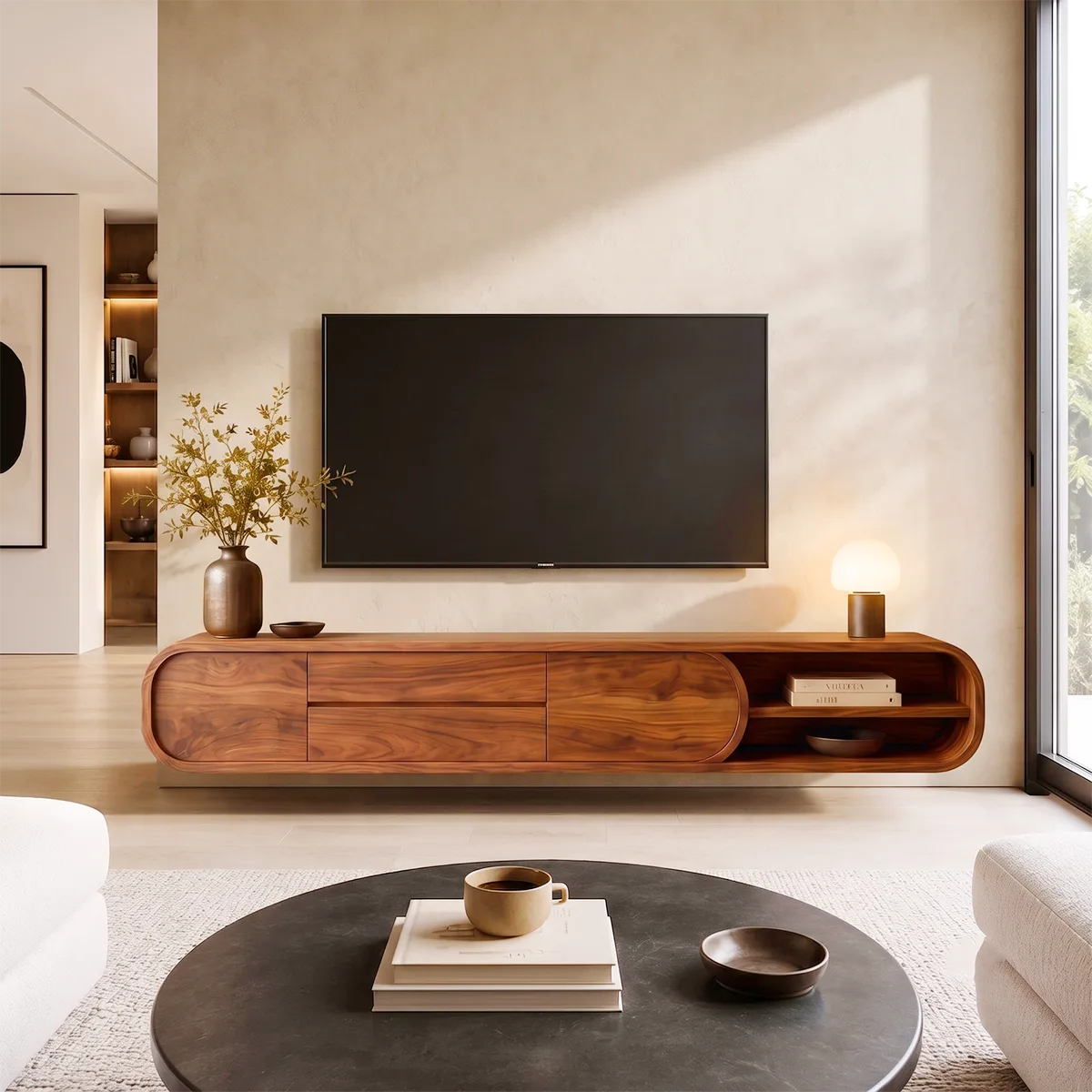 Modern Floating TV Stand | Wall Mounted Entertainment Center with Storage & Open Shelves HG021-2IBO3HC
