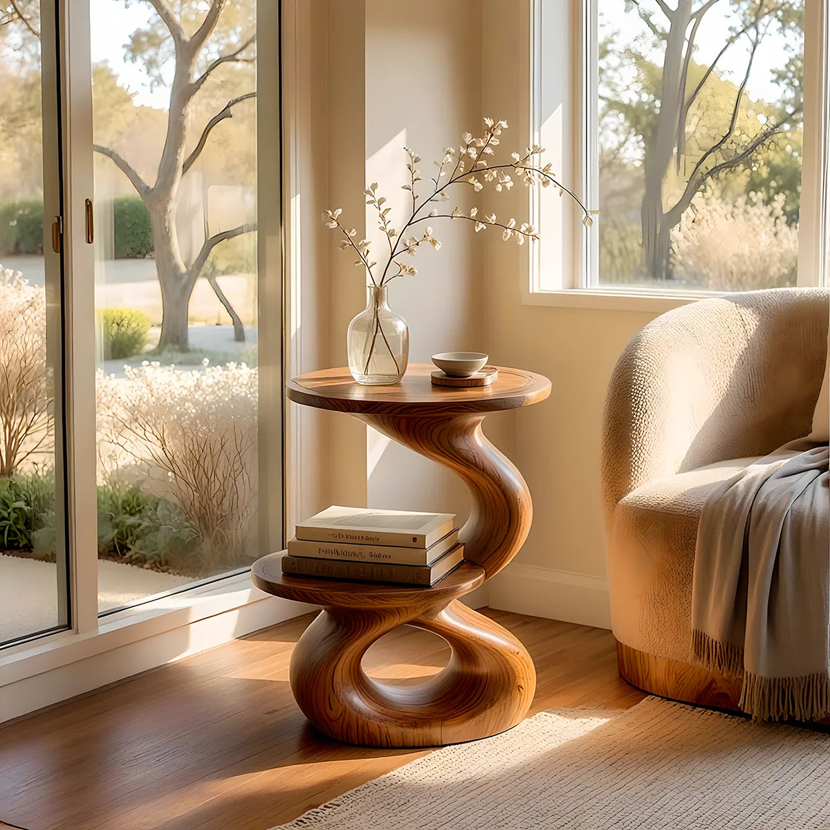 Modern Sculptural Round End Table with Display Shelf | Contemporary Accent Side Table HG021-8NBN5EM