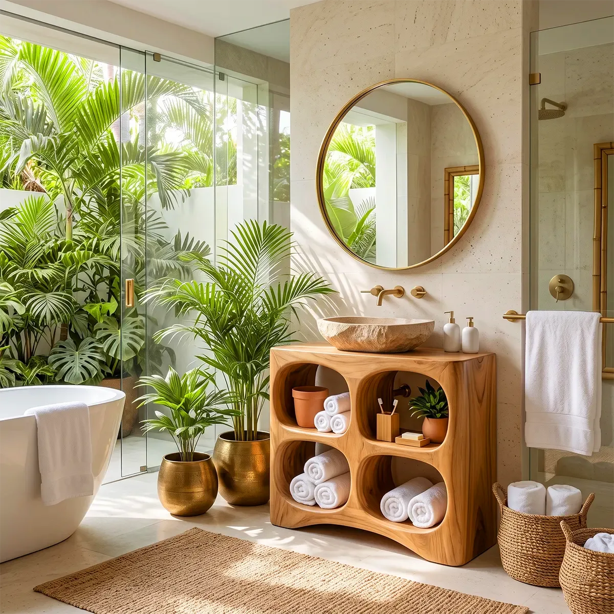 Bathroom Vanity with 4 Open Shelves | Sculptural Organic Modern Design TT006-6CKE8DD