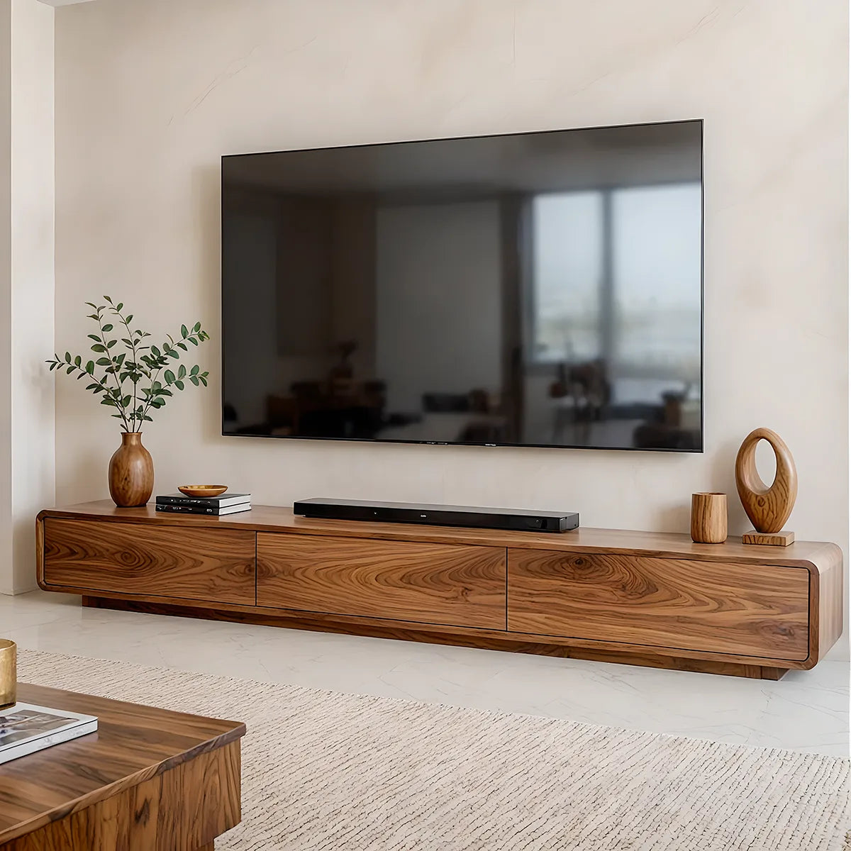 Modern Minimalist TV Stand with Rounded Edges and Seamless Storage HG021-7XRP2UR