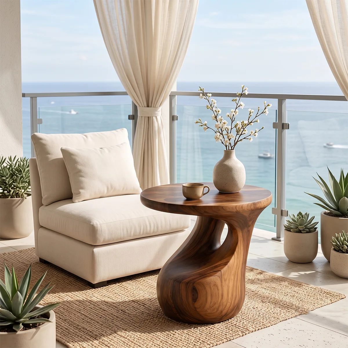 Sculptural Arch Wood End Table | Round Open Pedestal Side Table TT006-7OSO6IW