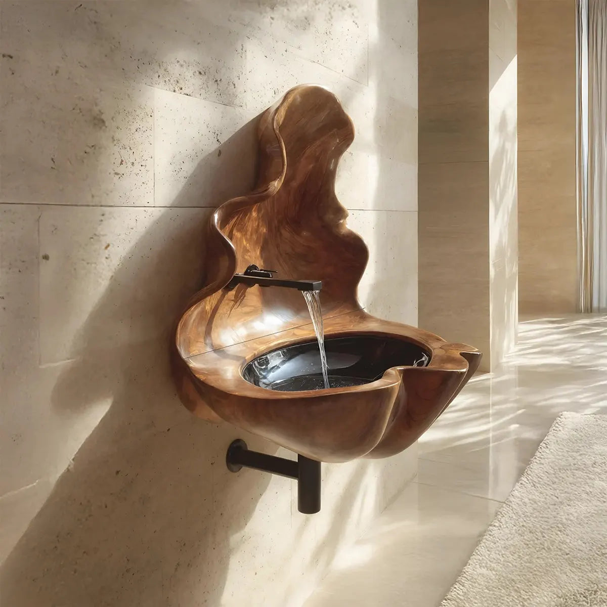 Sculptural Wall Mounted Bathroom Sink with Raised Back Panel | Organic Floating Basin TT006-3WDL1PF