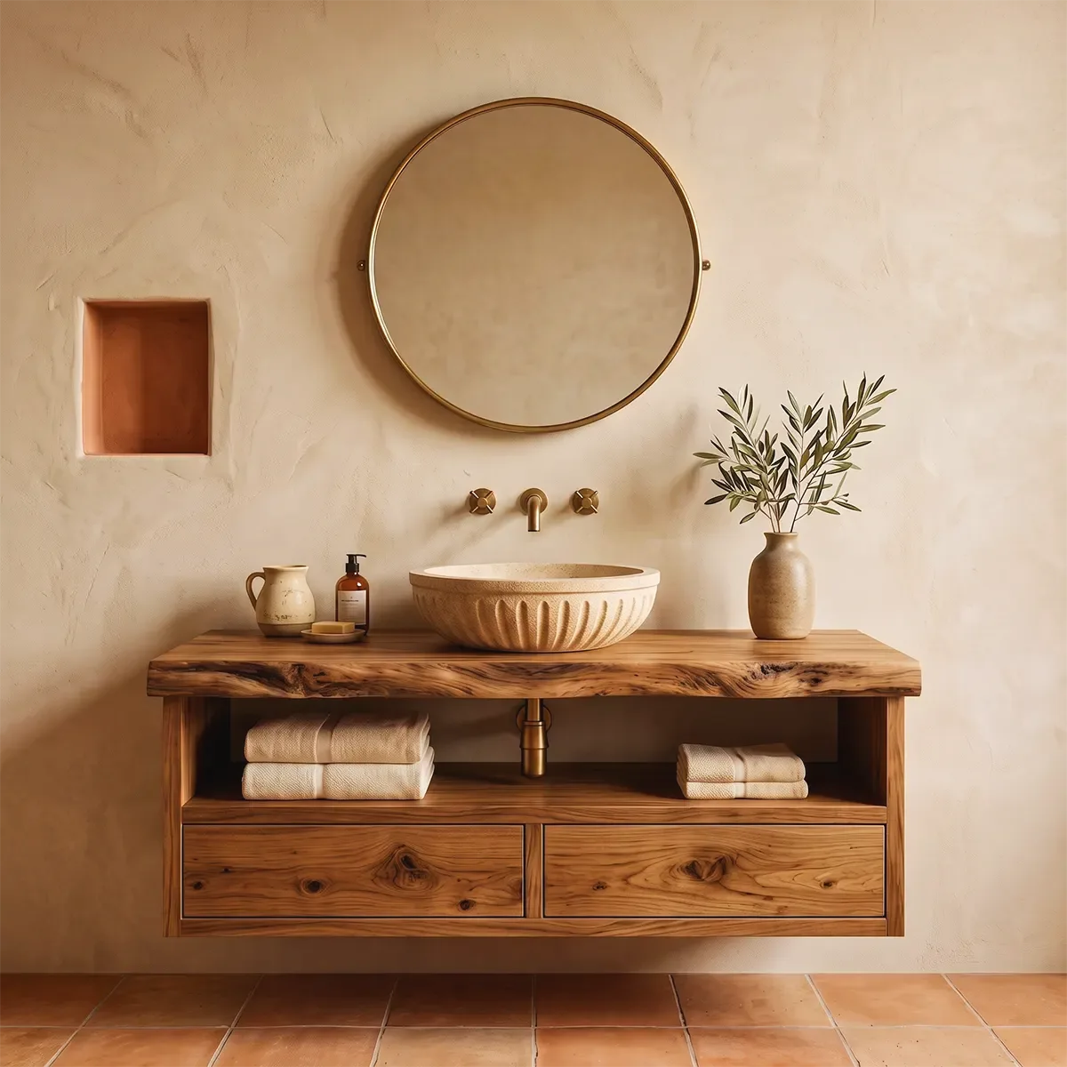 Floating Bathroom Vanity with 2 Drawers & Open Shelf | Modern Wall-Mounted Vanity TT006-4QKW7RF