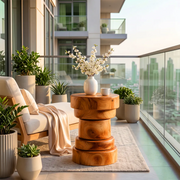 Sculptural Stacked Drum Wood End Table | Round Pedestal Side Table TT006-3TKS6LF