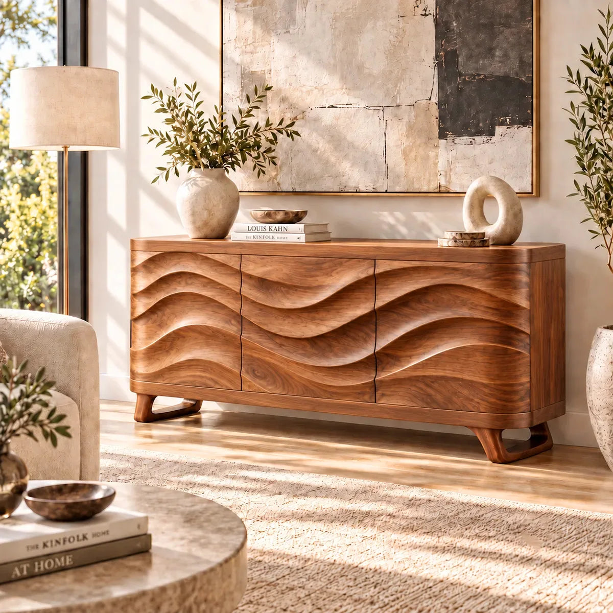 Sculptural Wave Sideboard with Concealed Storage | Modern Statement Storage Cabinet HG021-3MAI3XH