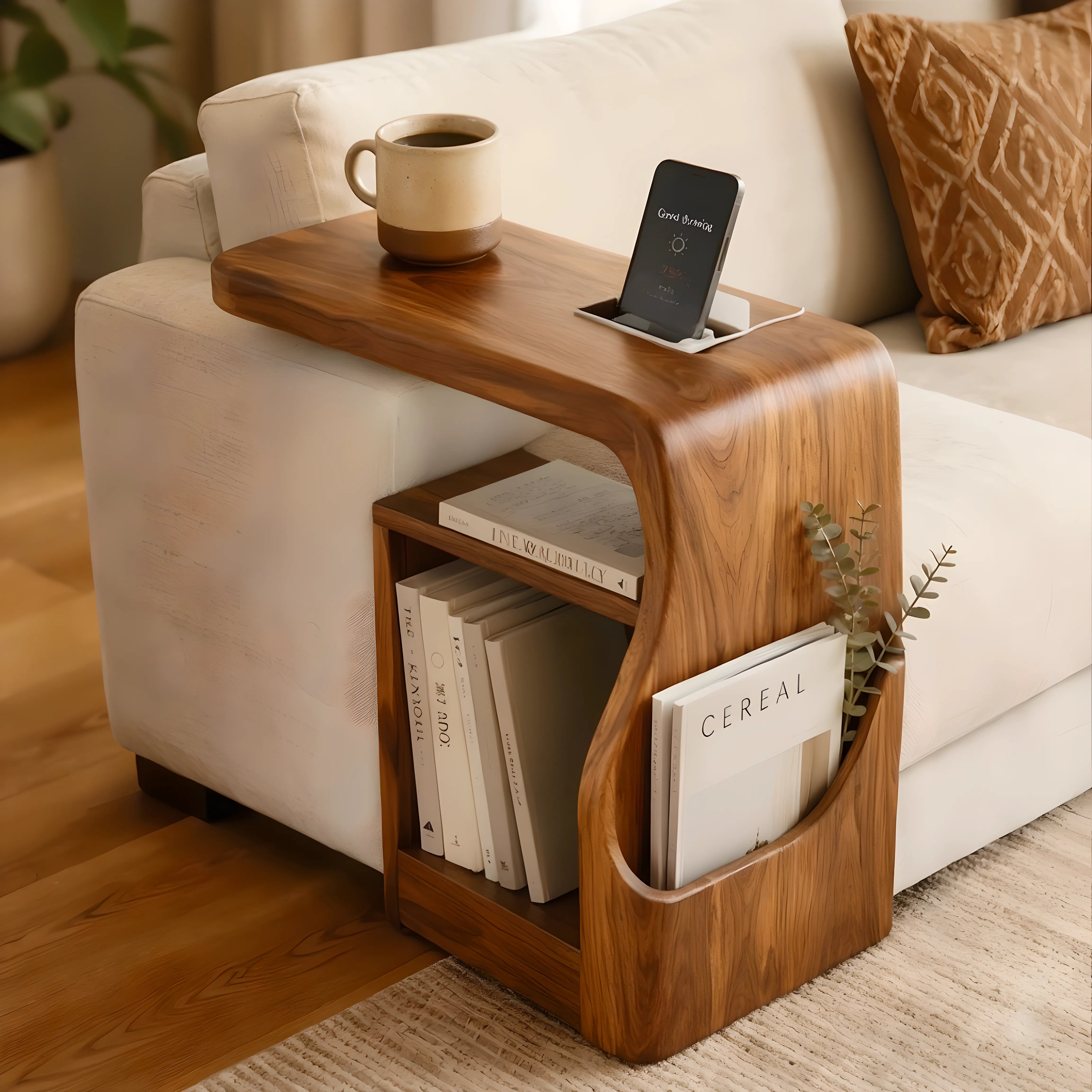 Modern Sofa End Table with Magazine Holder | C-Shaped Accent Table for Living Room HG021-3XHS8CE