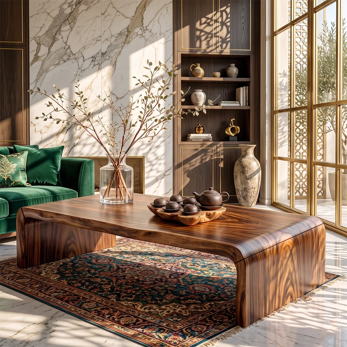Modern Waterfall Coffee Table with Rounded Corners | Low Profile Center Table HG021-3PQS7ZO
