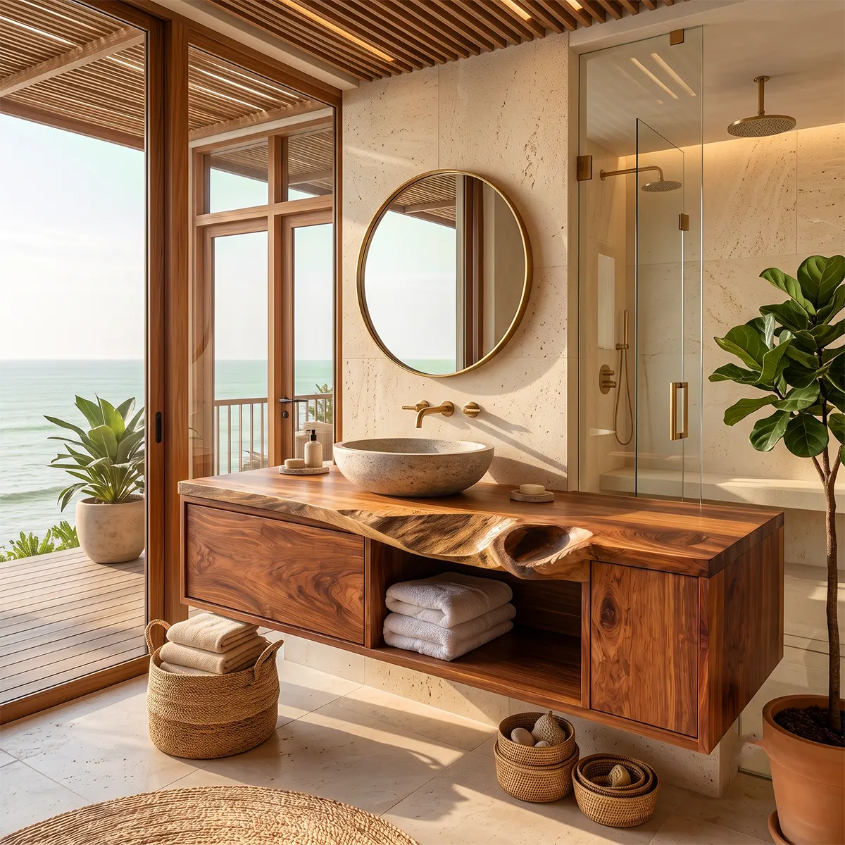 Live Edge Floating Bathroom Vanity | Wall Mounted Vanity with Storage TT006-8ARX9GC