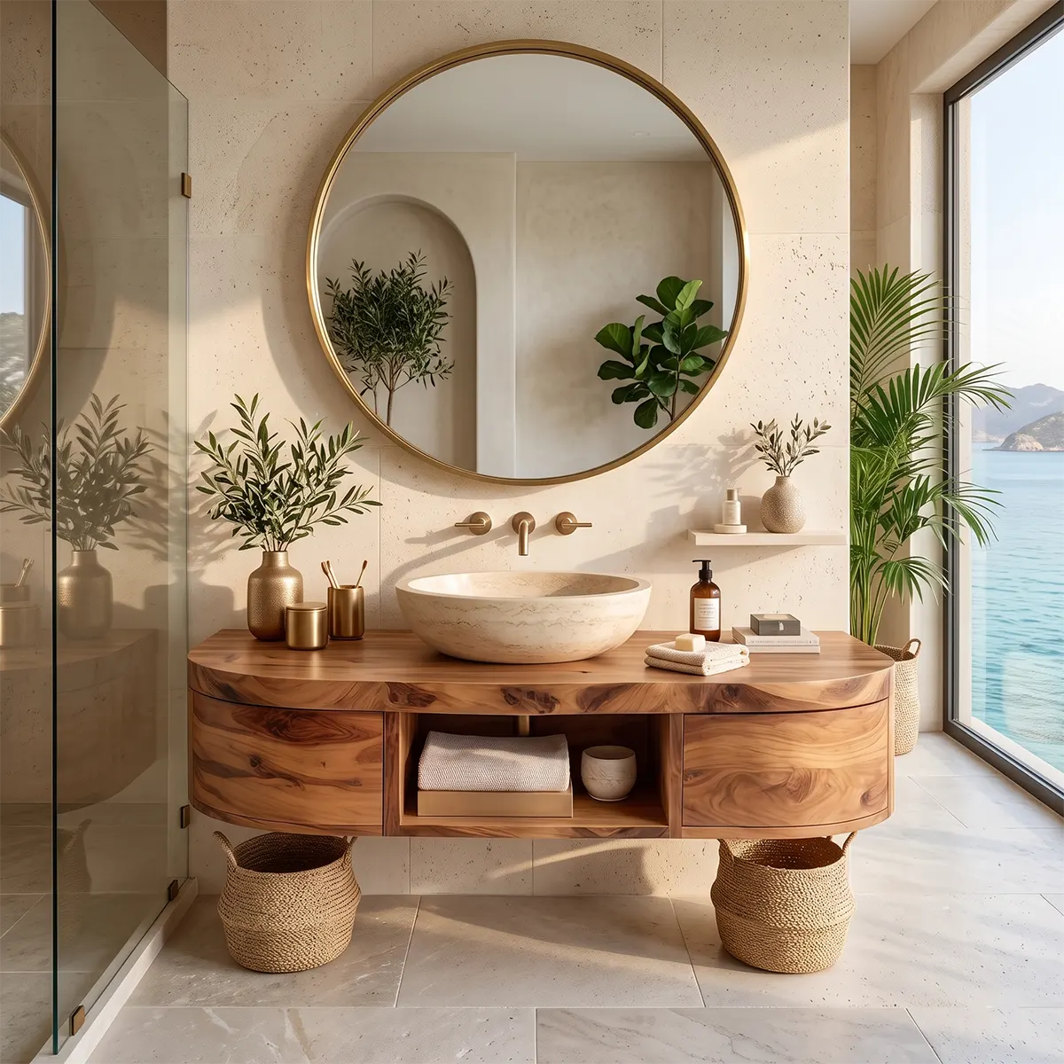 Curved Floating Bathroom Vanity | Wall Mounted Vanity with Storage TT006-4ZGF3NU