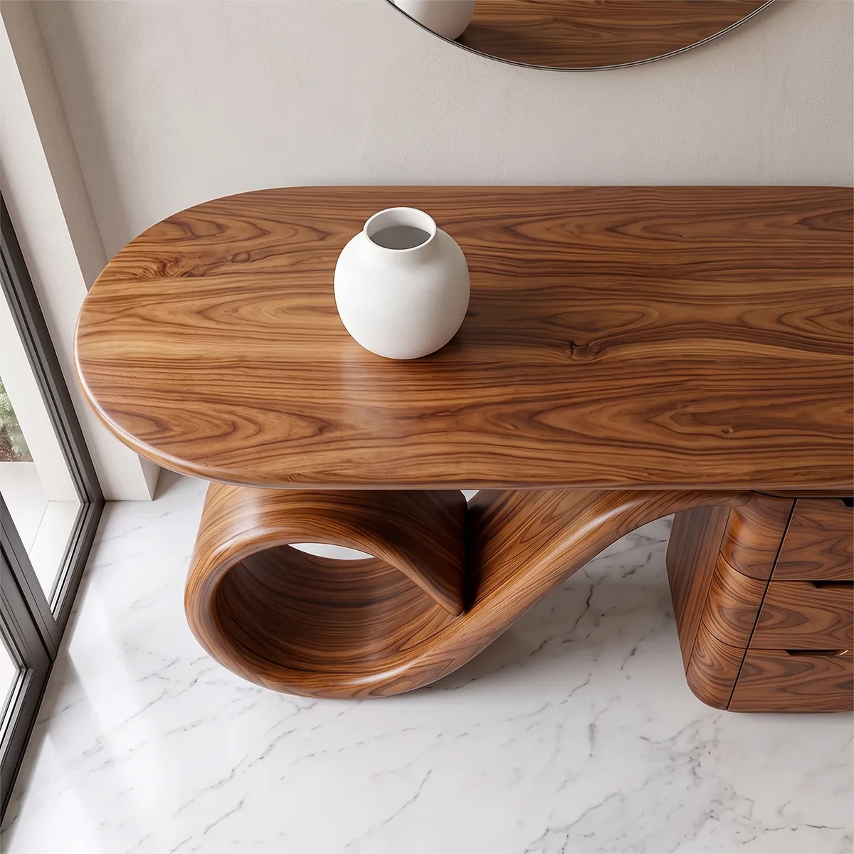 Modern Sculptural Console Table with Storage Drawers – Organic Contemporary Entryway Table TH003-1344