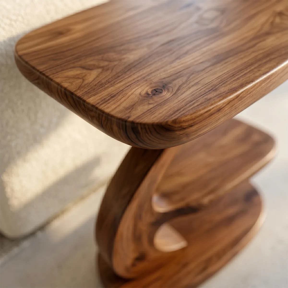 Modern Sculptural C-Shaped End Table with Multi-Level Storage TH003-7349
