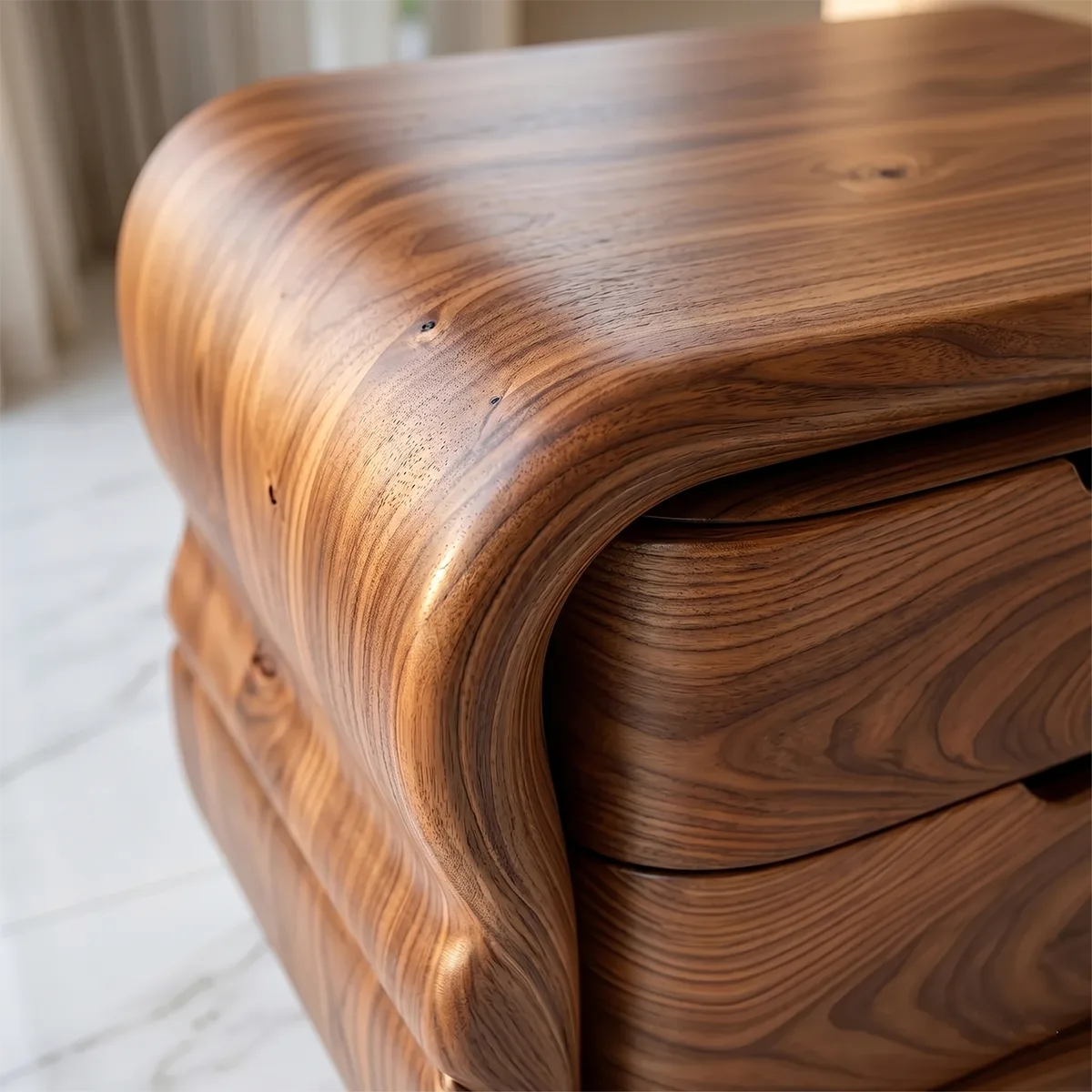 Modern Curved Nightstand | Sculptural 2 Drawer Bedside Table TH003-3504