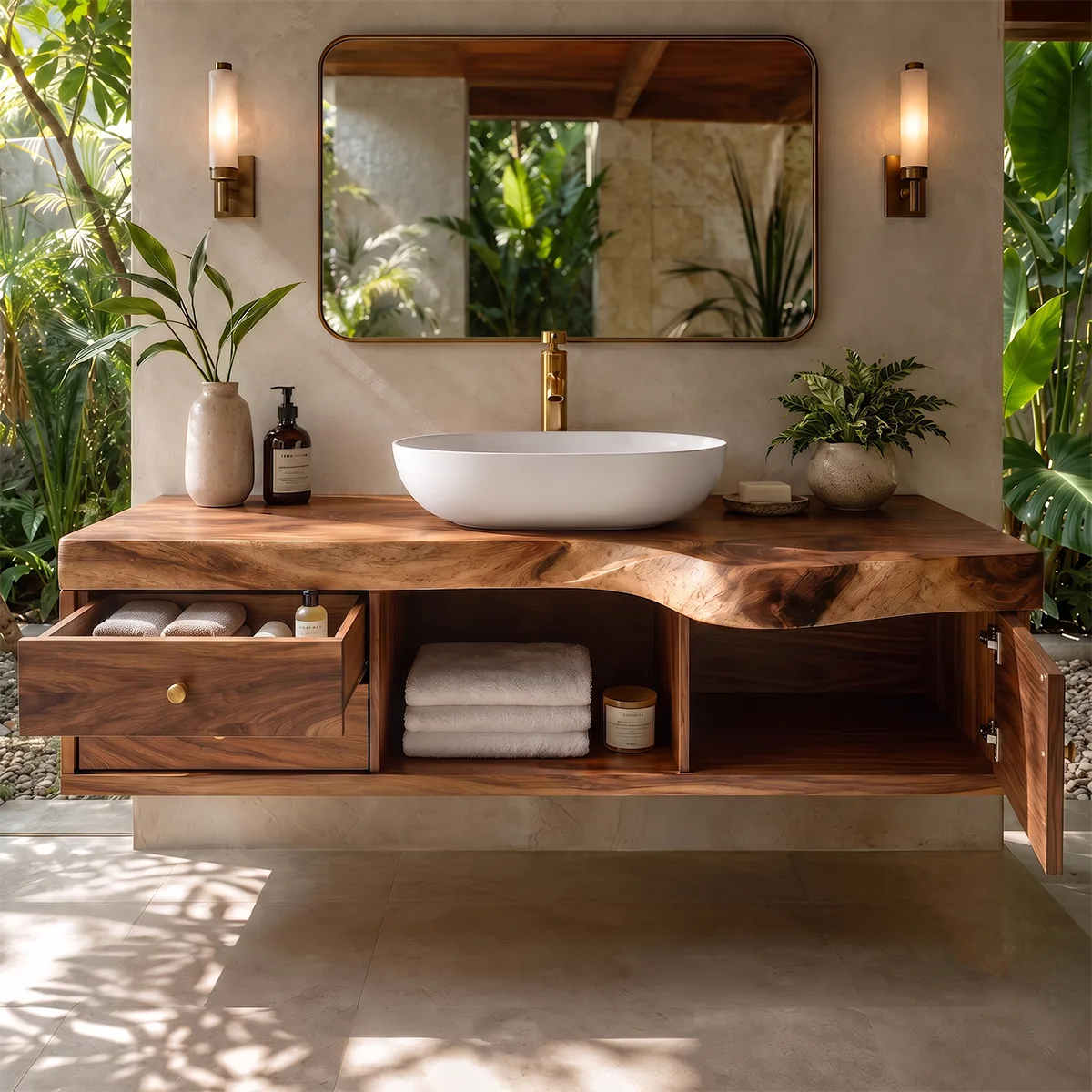 Floating Bathroom Vanity with Live Edge Top | Wall Mounted Wood Vanity TT006-6QPK8MZ
