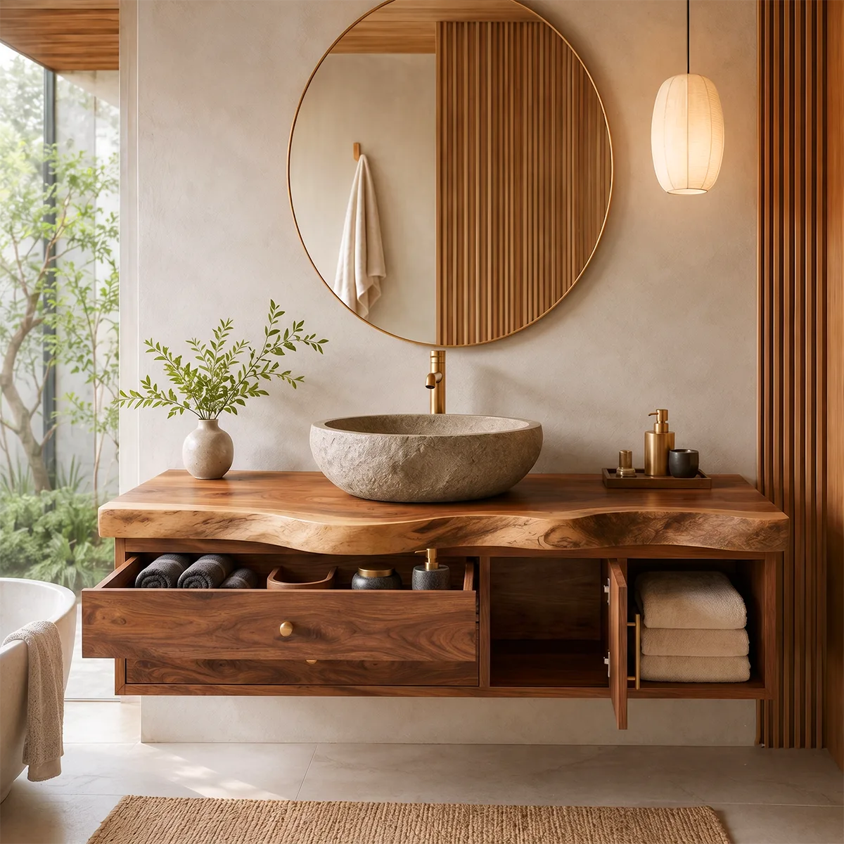 Floating Bathroom Vanity with Drawers, Cabinet & Open Storage | Organic Edge Design TT006-3MKE7YG