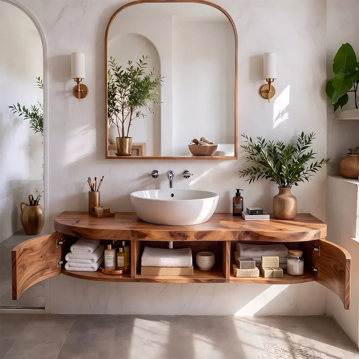 Curved Floating Bathroom Vanity | Wall Mounted Vanity with Storage TT006-4ZGF3NU