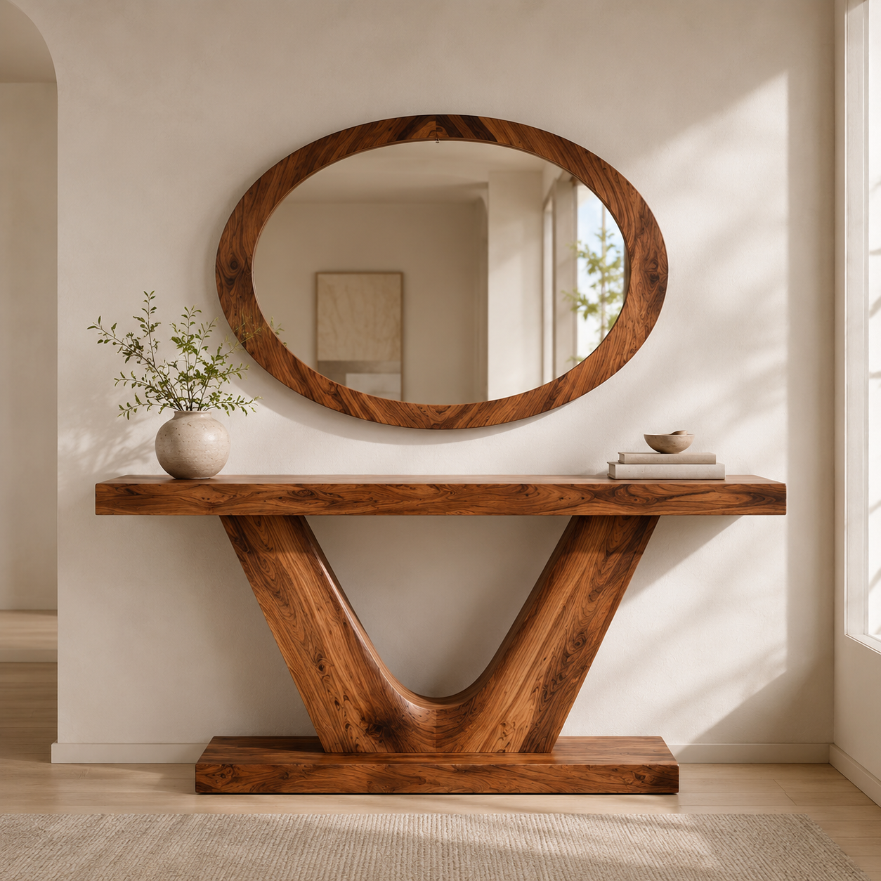 Sculptural Solid Wood Console Table for Entryways, Hallways & Living Rooms TT006-5294