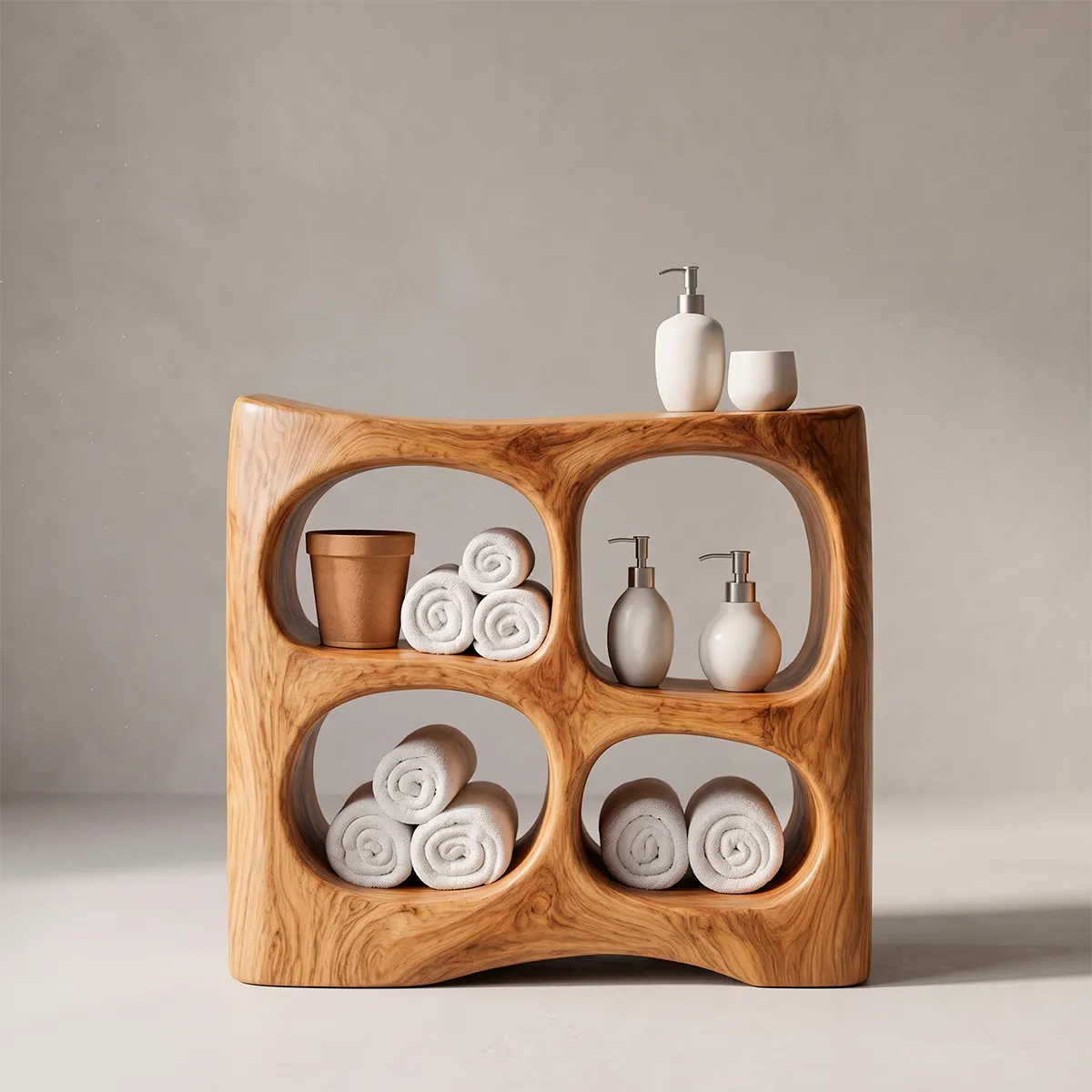 Bathroom Vanity with 4 Open Shelves | Sculptural Organic Modern Design TT006-6CKE8DD