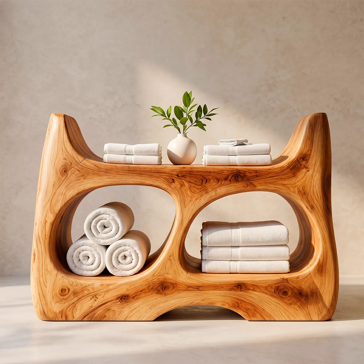 Sculptural Bathroom Vanity with 2 Open Shelves | Curved Organic Modern Design TT006-9TVO9QA