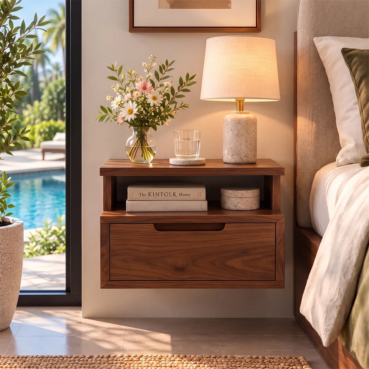 Modern Floating Nightstand with Drawer & Open Shelf | Wall Mounted Bedside Table HG021-3IPF7JJ