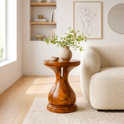 Sculptural Hourglass Wood End Table | Round Pedestal Side Table TT006-1EXY3PZ