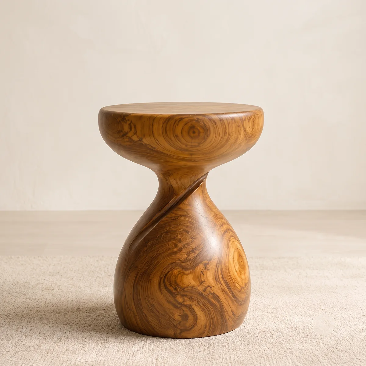 Sculptural Twist Wood End Table | Round Curved Pedestal Side Table TT006-4LXI5HY