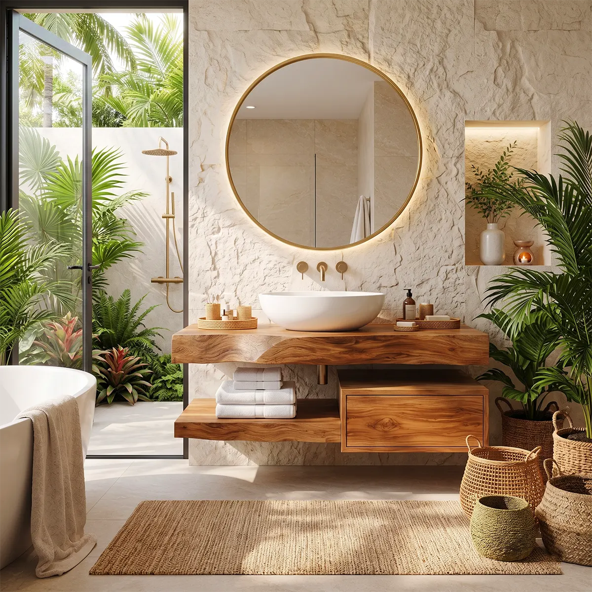 Floating Bathroom Vanity with Drawer & Open Shelf | Modern Wall-Mounted Design TT006-4TAK9LT