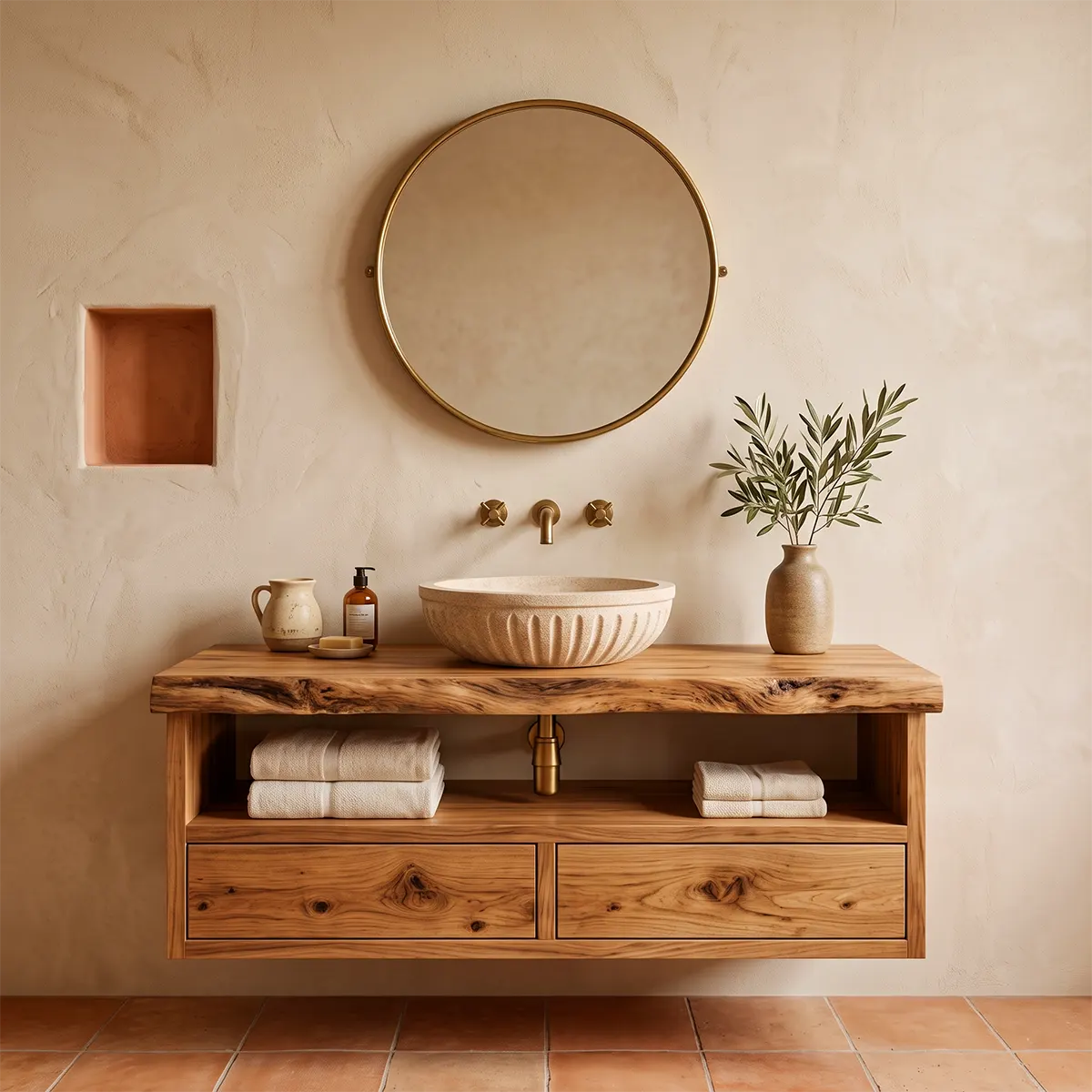 Floating Bathroom Vanity with 2 Drawers & Open Shelf | Modern Wall-Mounted Vanity TT006-4QKW7RF