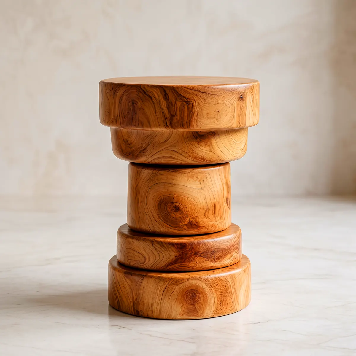 Sculptural Stacked Drum Wood End Table | Round Pedestal Side Table TT006-3TKS6LF