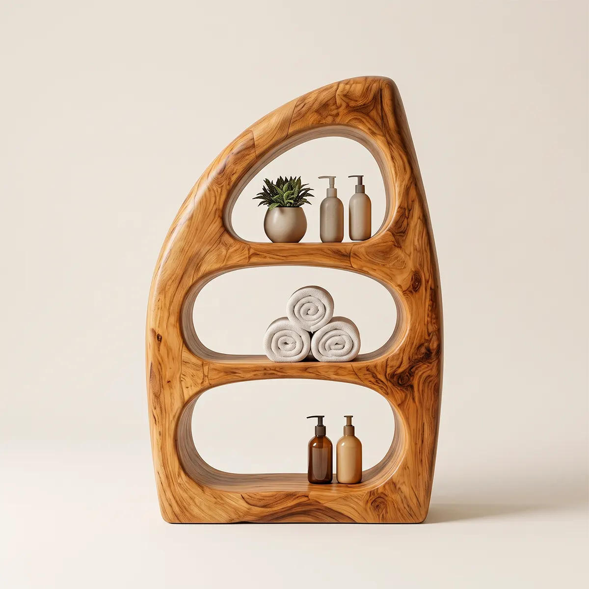 Sculptural Bathroom Cabinet with 3 Open Shelves | Organic Modern Storage TT006-2YFR1YX