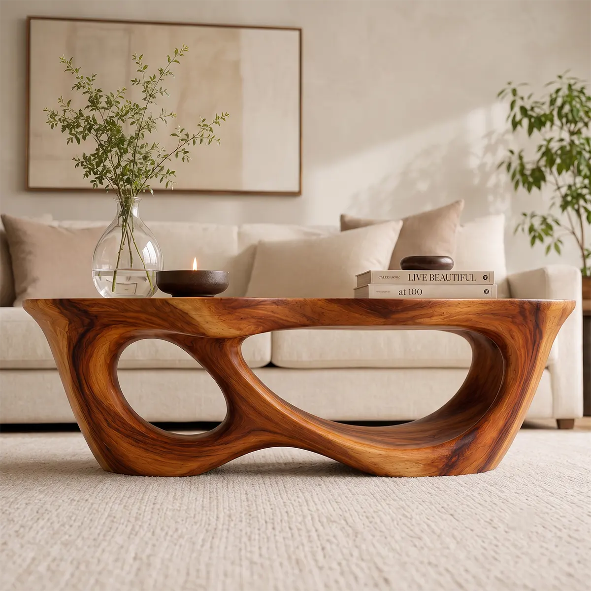 Organic Freeform Coffee Table with Sculptural Open Base | Modern Statement Center Table TT006-7BOH9XR
