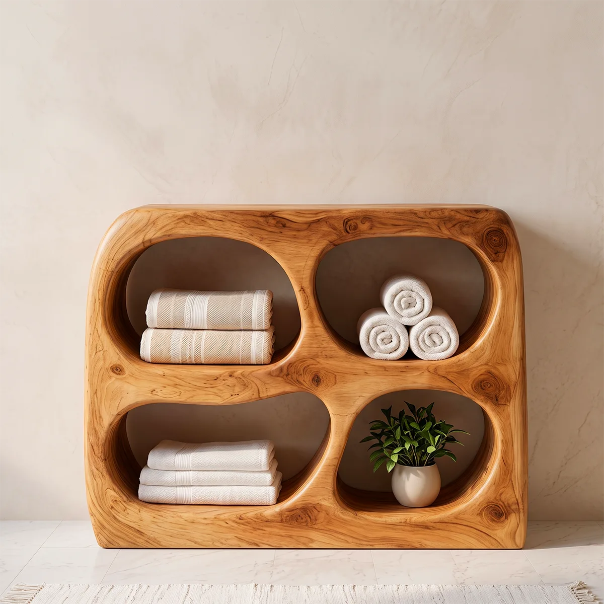 Sculptural Bathroom Storage Cabinet with 4 Rounded Open Shelves TT006-3KIL8IE