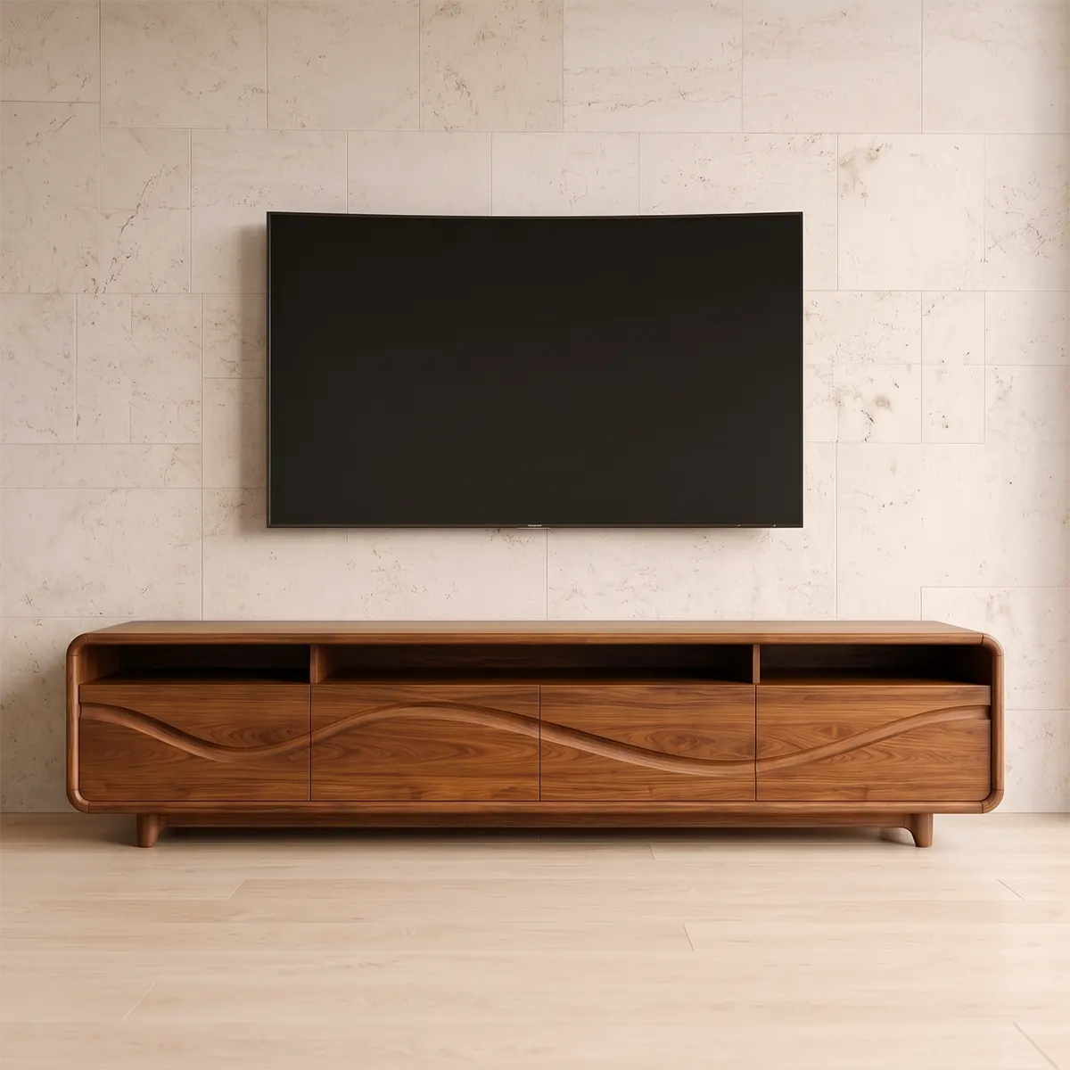 Modern TV Stand with 4 Enclosed Storage Compartments & 3 Open Media Shelves TT006-7AFI6IH