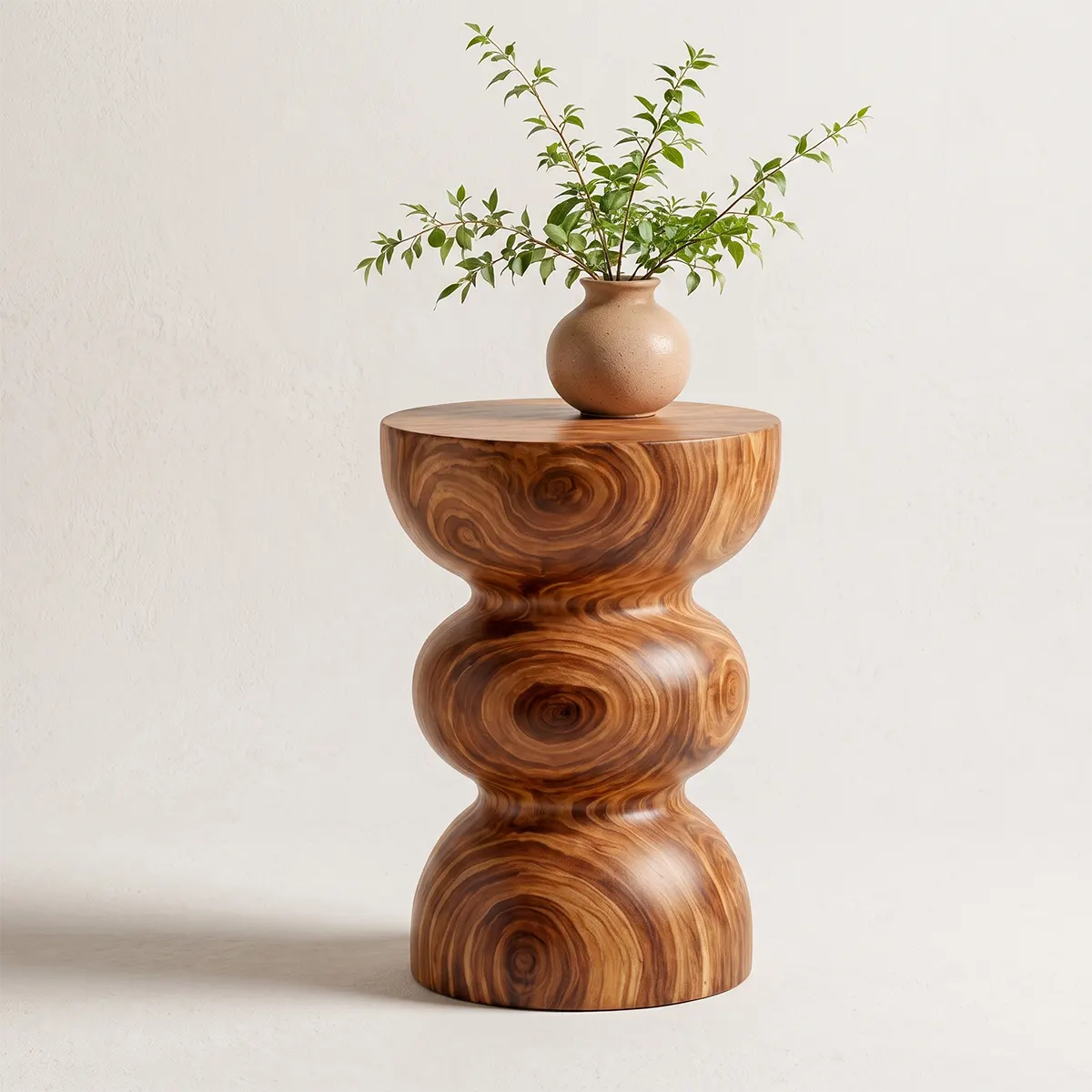 Sculptural Triple Bubble Wood End Table | Round Pedestal Side Table TT006-1NPX6WQ