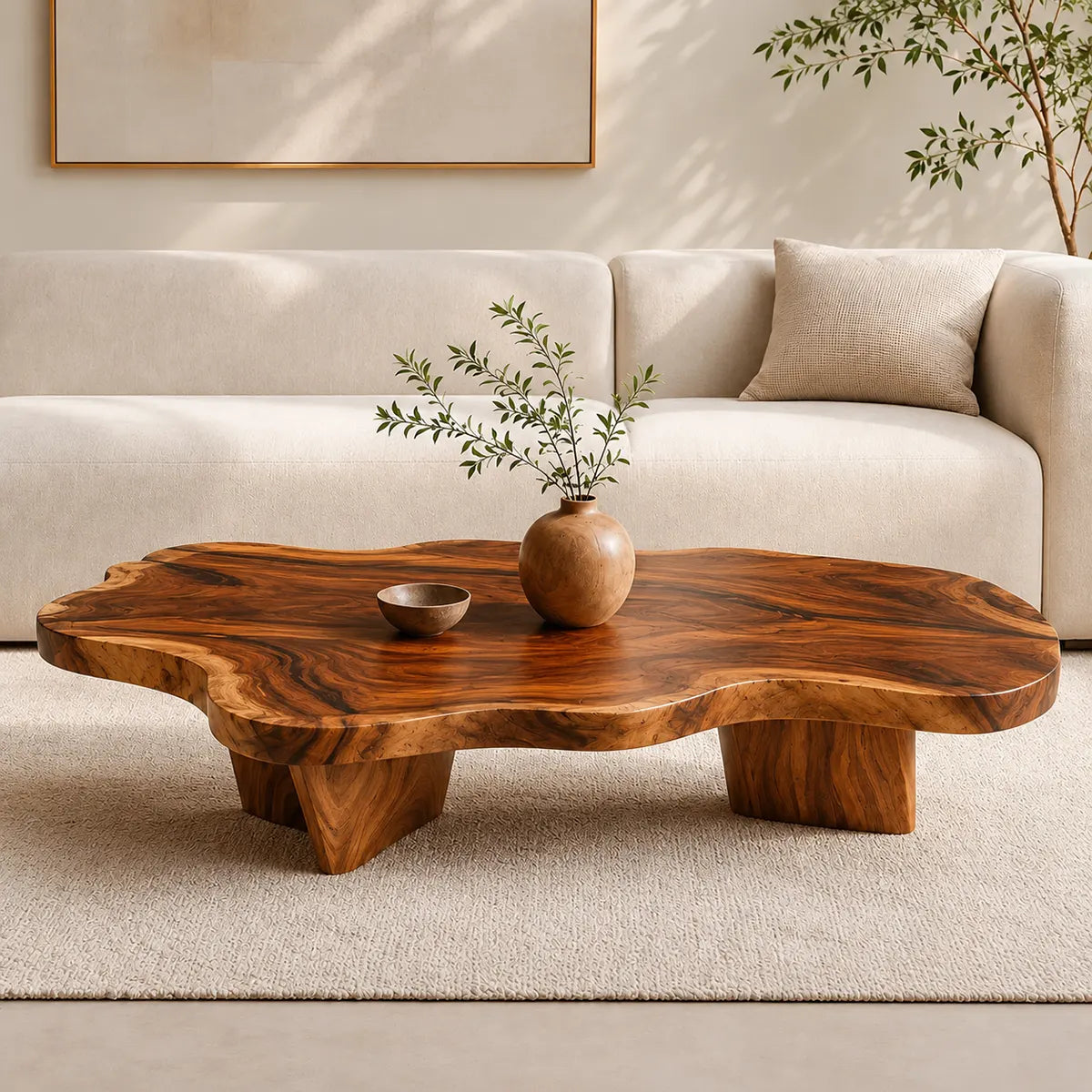 Organic Solid Wood Coffee Table | Freeform Modern Hardwood Coffee Table for Living Room TT006-2987