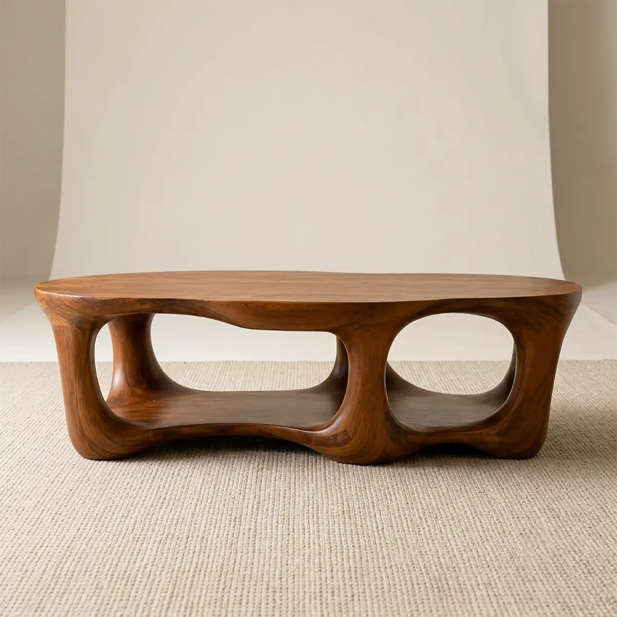 Sculptural Organic Coffee Table with Open Lower Shelf | Modern Living Room Center Table TT006-3VXG8WB
