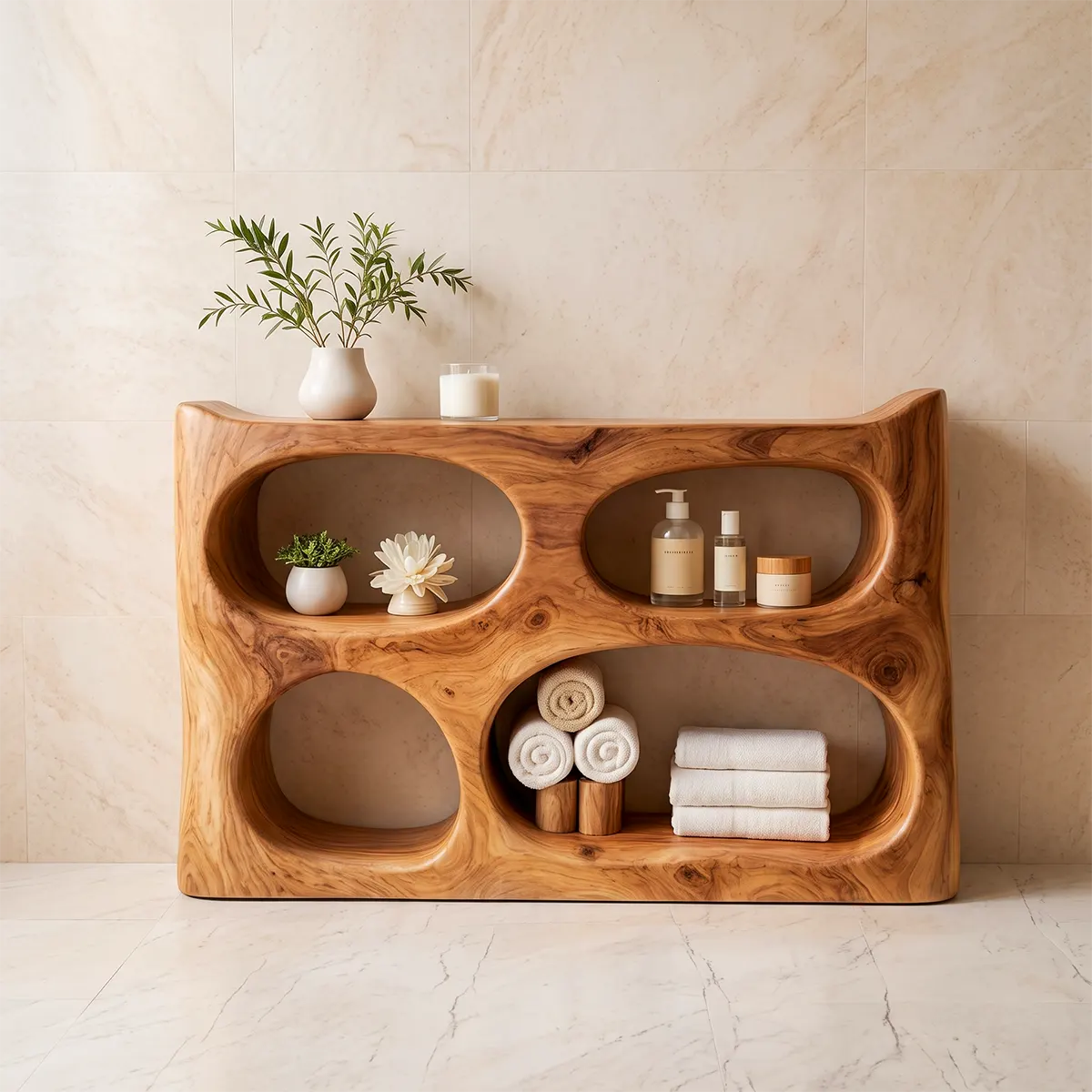 Sculptural Bathroom Storage Cabinet | Freestanding Open Shelf Console TT006-8PTB5CJ